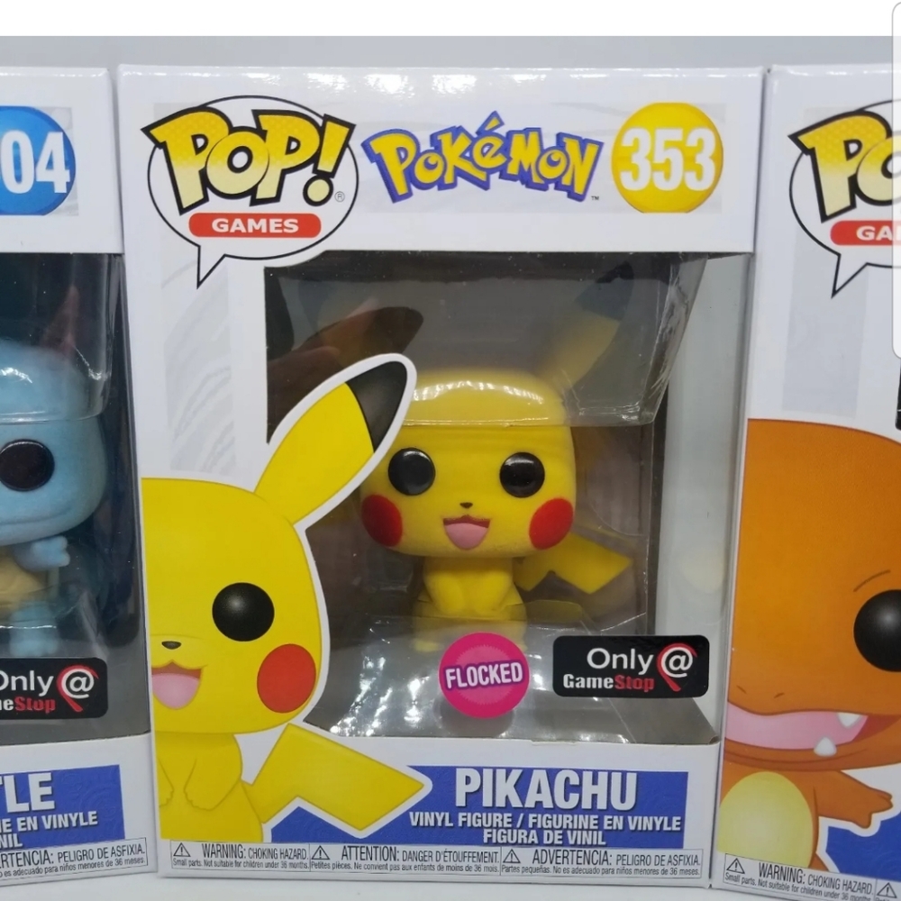 Pokemon Flocked Funko Pop! Pikachu Squirtle Charmander Exclusives with Protector - Picture 7 of 11